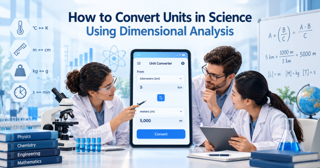 How to convert units in science using dimensional analysis with a scientific unit converter illustration