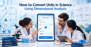 How to convert units in science using dimensional analysis with a scientific unit converter illustration