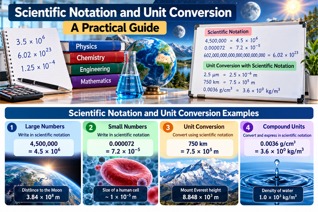 Scientific notation and unit conversion using SI prefixes and powers of ten