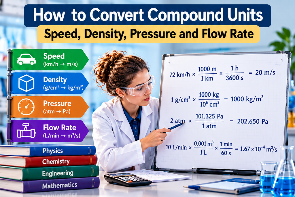 How to convert compound units for speed density pressure and flow rate